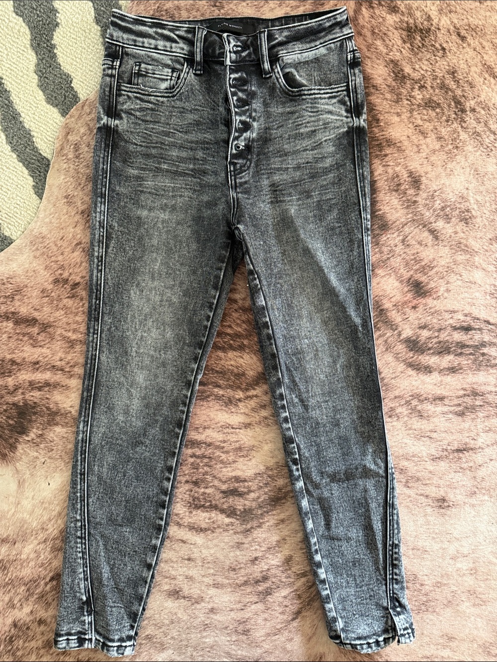 Flying Monkey Faded Black High-Rise Button-Fly Skinny Jeans
